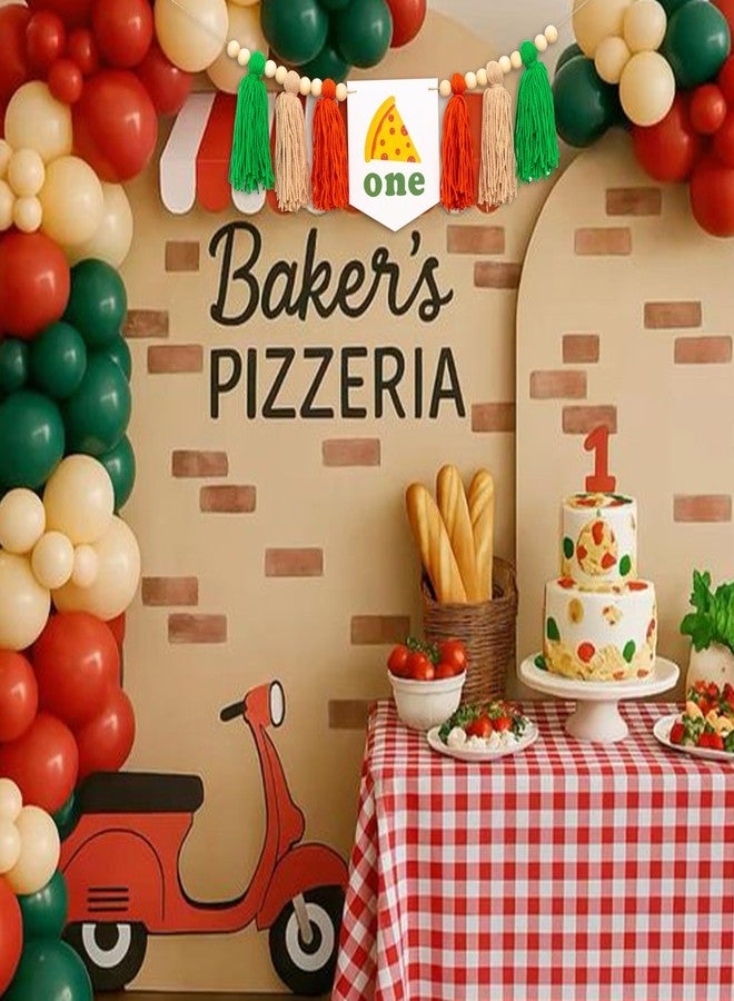 MUWEOL Pizza One High Chair Banner - Pizza Temed First Birthday Party Decorations,Green and Orange Tassel Garland - Image 4